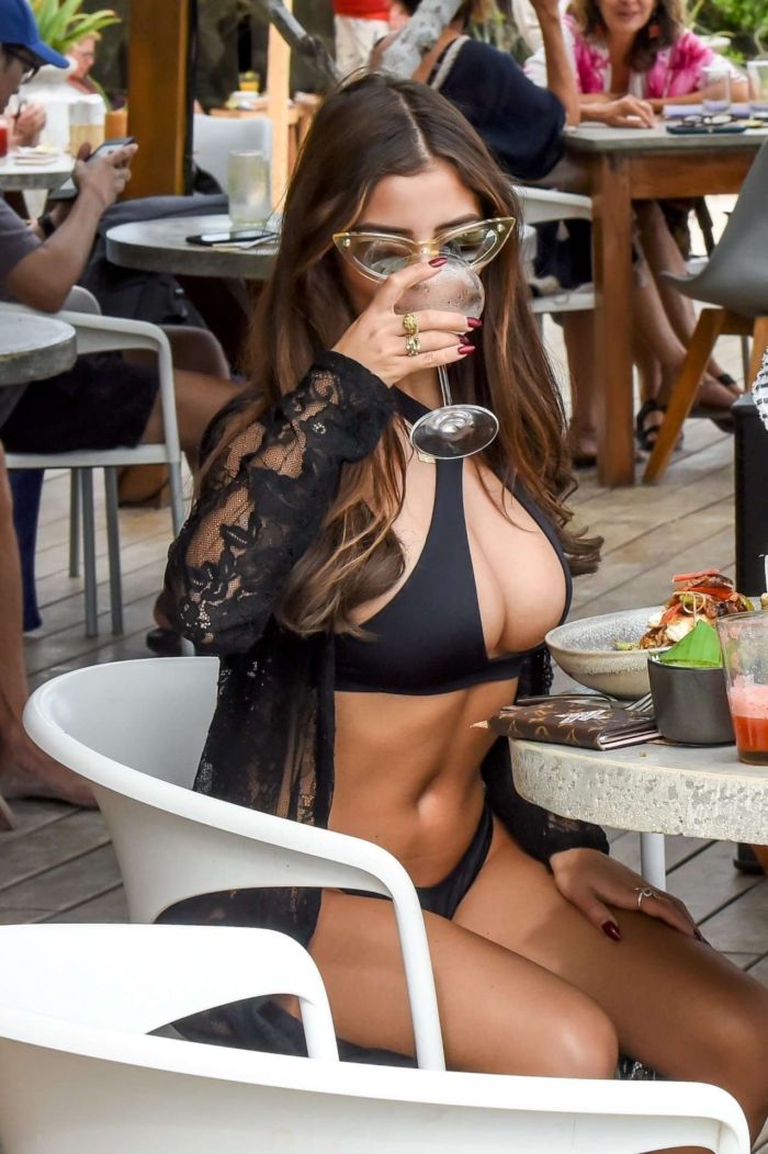 Demi Rose On A Lunch Date In Black Bikini At Tulum