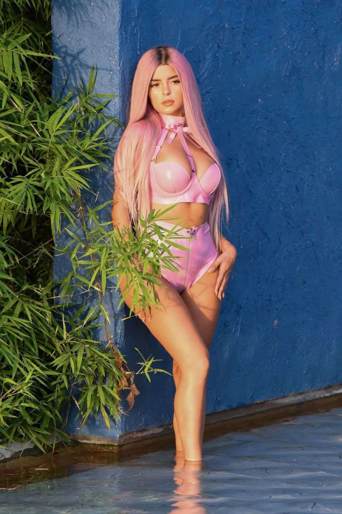 Demi Rose Mawby Poses In Pink Latex Bikini For A Shoot In Phuket