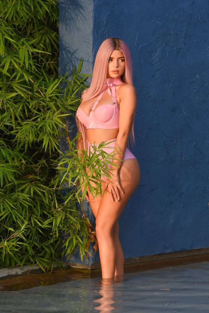 Demi Rose Mawby Poses In Pink Latex Bikini For A Shoot In Phuket