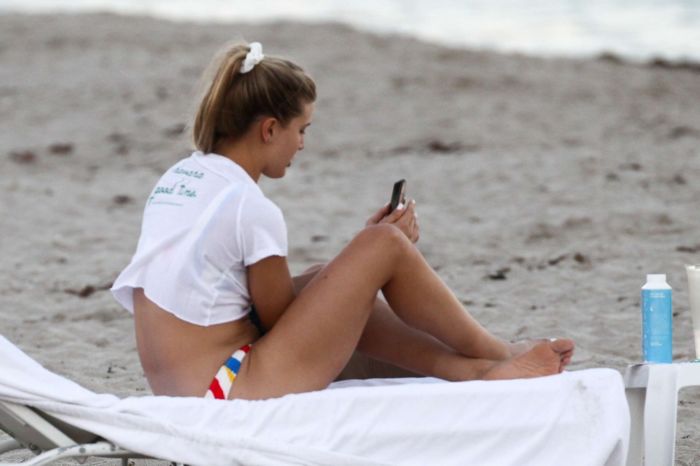 Eugenie Bouchard Candids On The Beach In Miami