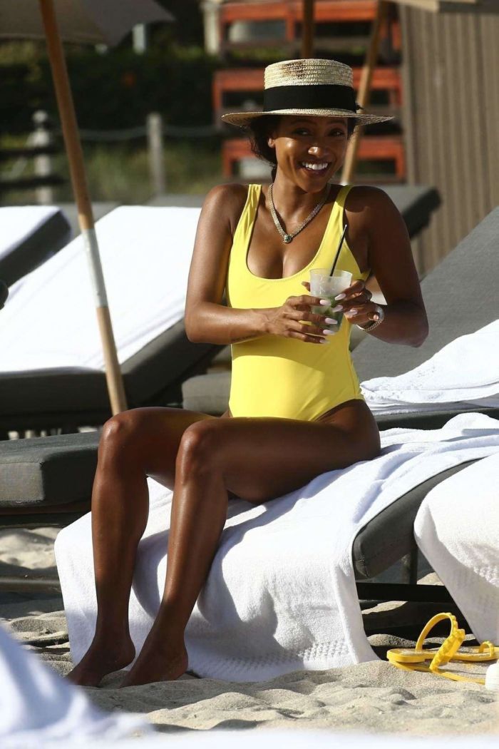 Karrueche Tran In A Yellow Swimsuit At A Beach In Miami