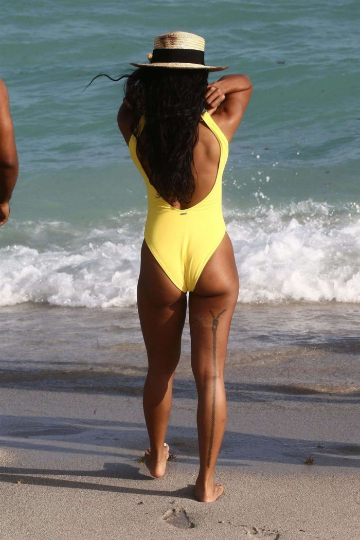 Karrueche Tran In A Yellow Swimsuit At A Beach In Miami