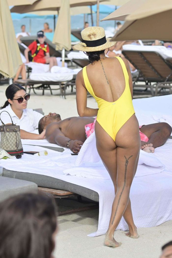 Karrueche Tran In A Yellow Swimsuit At A Beach In Miami