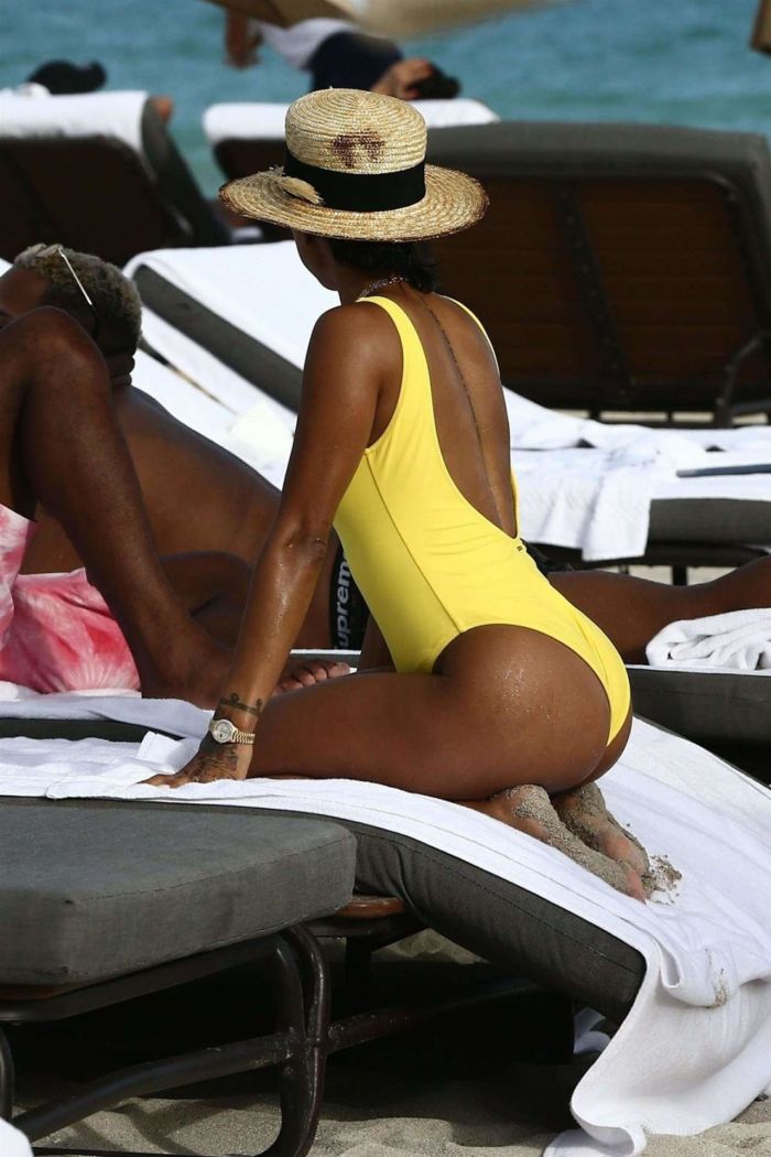 Karrueche Tran In A Yellow Swimsuit At A Beach In Miami