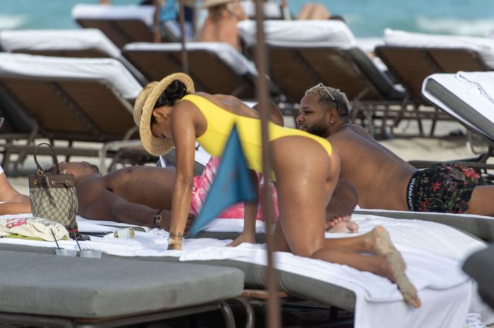 Karrueche Tran In A Yellow Swimsuit At A Beach In Miami