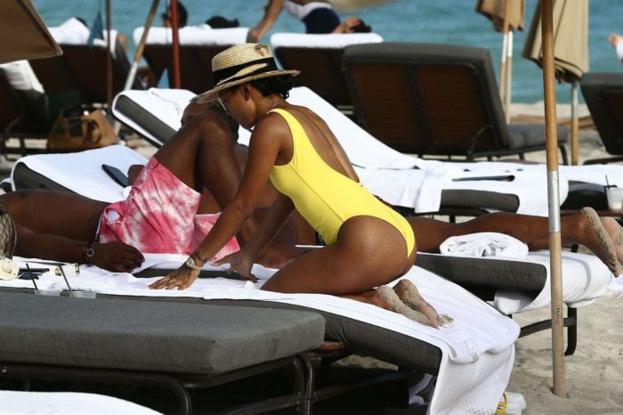 Karrueche Tran In A Yellow Swimsuit At A Beach In Miami