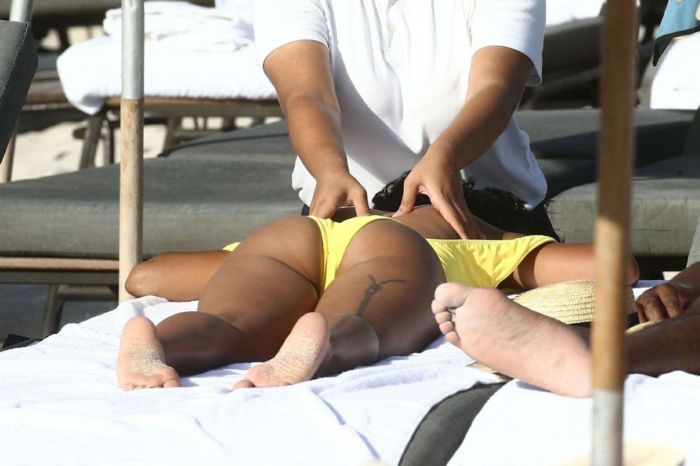 Karrueche Tran In A Yellow Swimsuit At A Beach In Miami