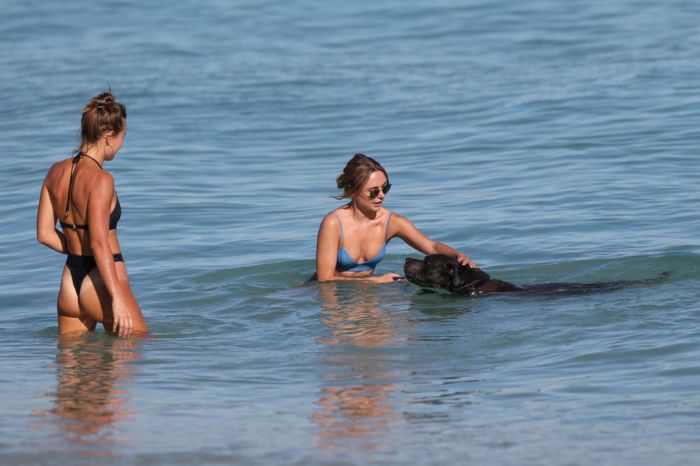 Kimberley Garner In A Blue Bikini On The Beach In Miami