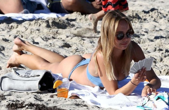 Kimberley Garner In A Blue Bikini On The Beach In Miami