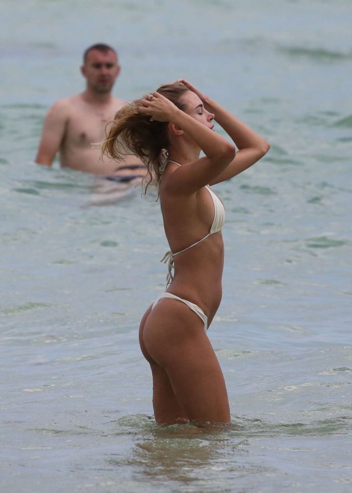 Kimberley Garner In A White Bikini At The Beach In Miami
