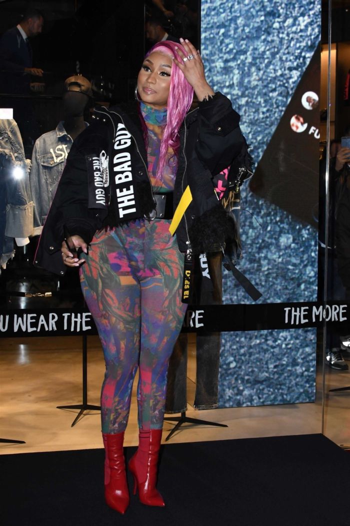 Nicki Minaj Posing In A Bad Guy Jacket In Milan, Italy