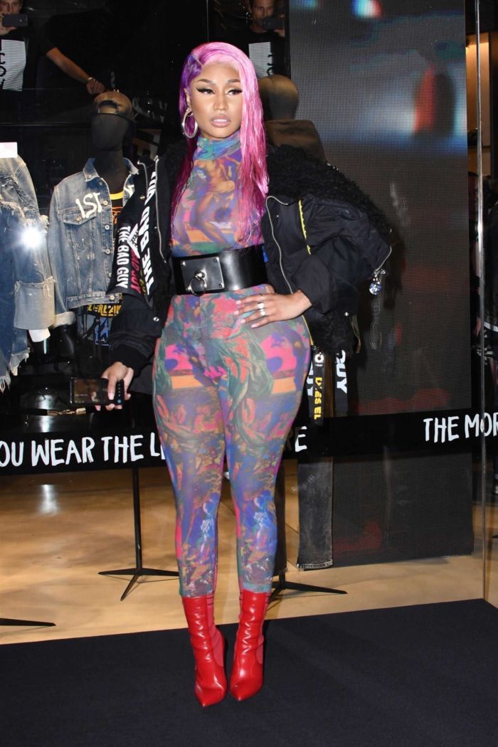 Nicki Minaj Posing In A Bad Guy Jacket In Milan, Italy