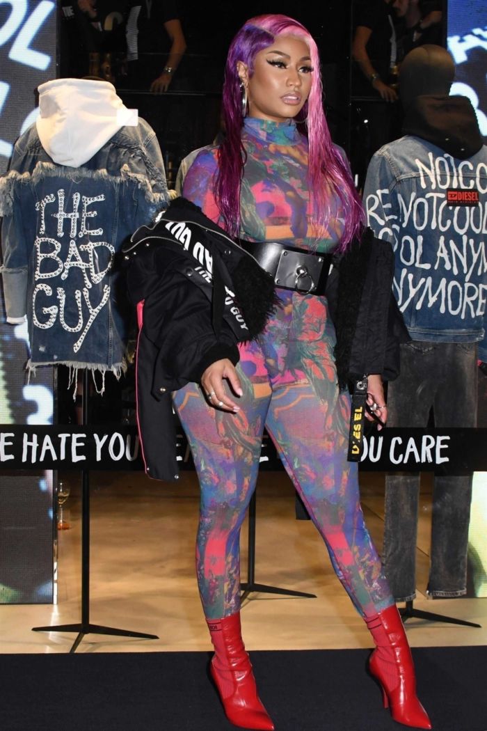 Nicki Minaj Posing In A Bad Guy Jacket In Milan, Italy