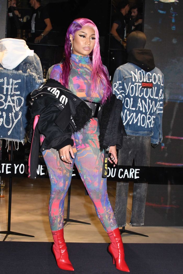 Nicki Minaj Posing In A Bad Guy Jacket In Milan, Italy