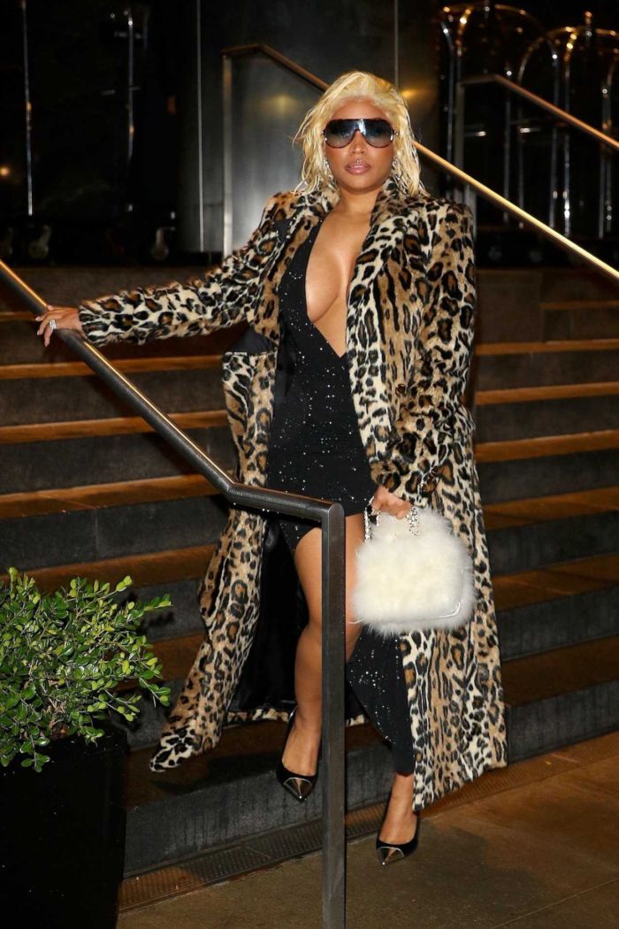 Nicki Minaj In A Leopard Coat For A Night Out In New York